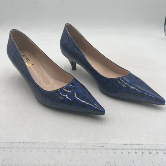 FSJ Blue Sexy Pumps Leopard Prints Shoes Kitten Low Heels Pointed Toe - Picture 3 of 7